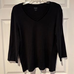 Women's Chico's True Color Tees- Black V-neck 3/4 Sleeve Tee-Size 3